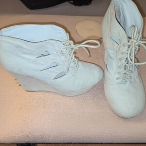 Stylish Cream Wedge Ankle Boots